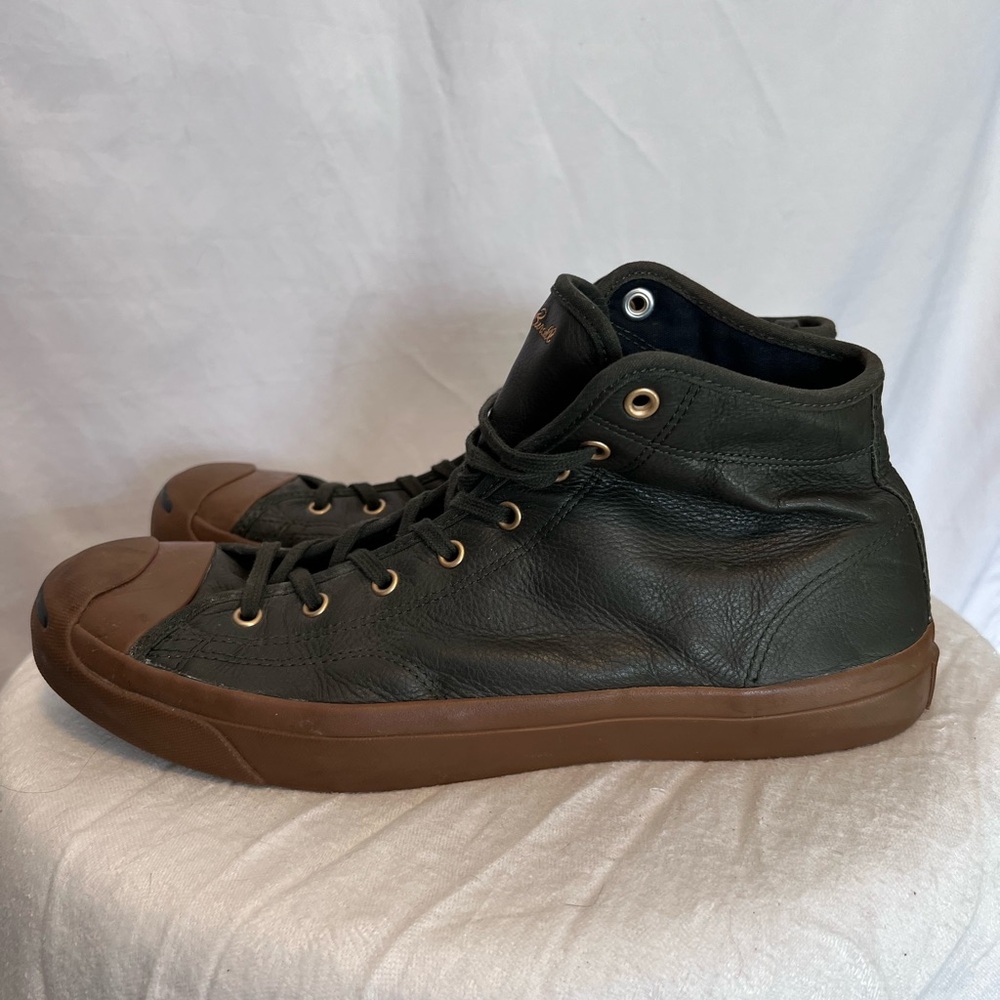 Jack Percell Leather Converse Dark Green and Brown High-Top Sneakers - Picture 6 of 10